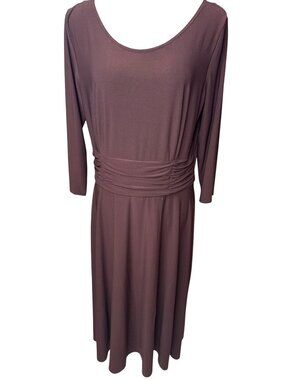 Sunhee Brown Long-Sleeve Ruched Waist Midi Dress Womens Size 16